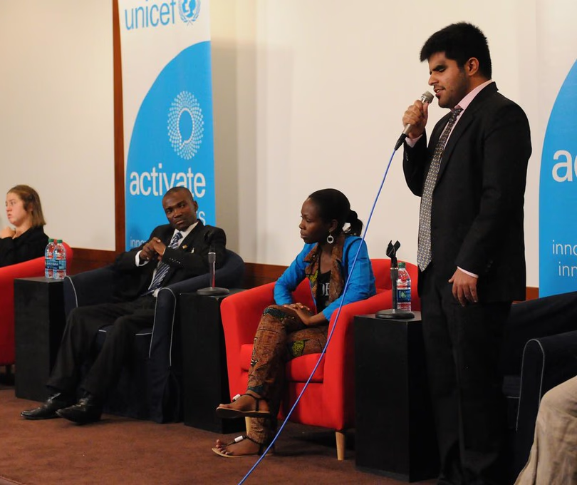 Kartik Sawhney speaking on a panel at a UNICEF event